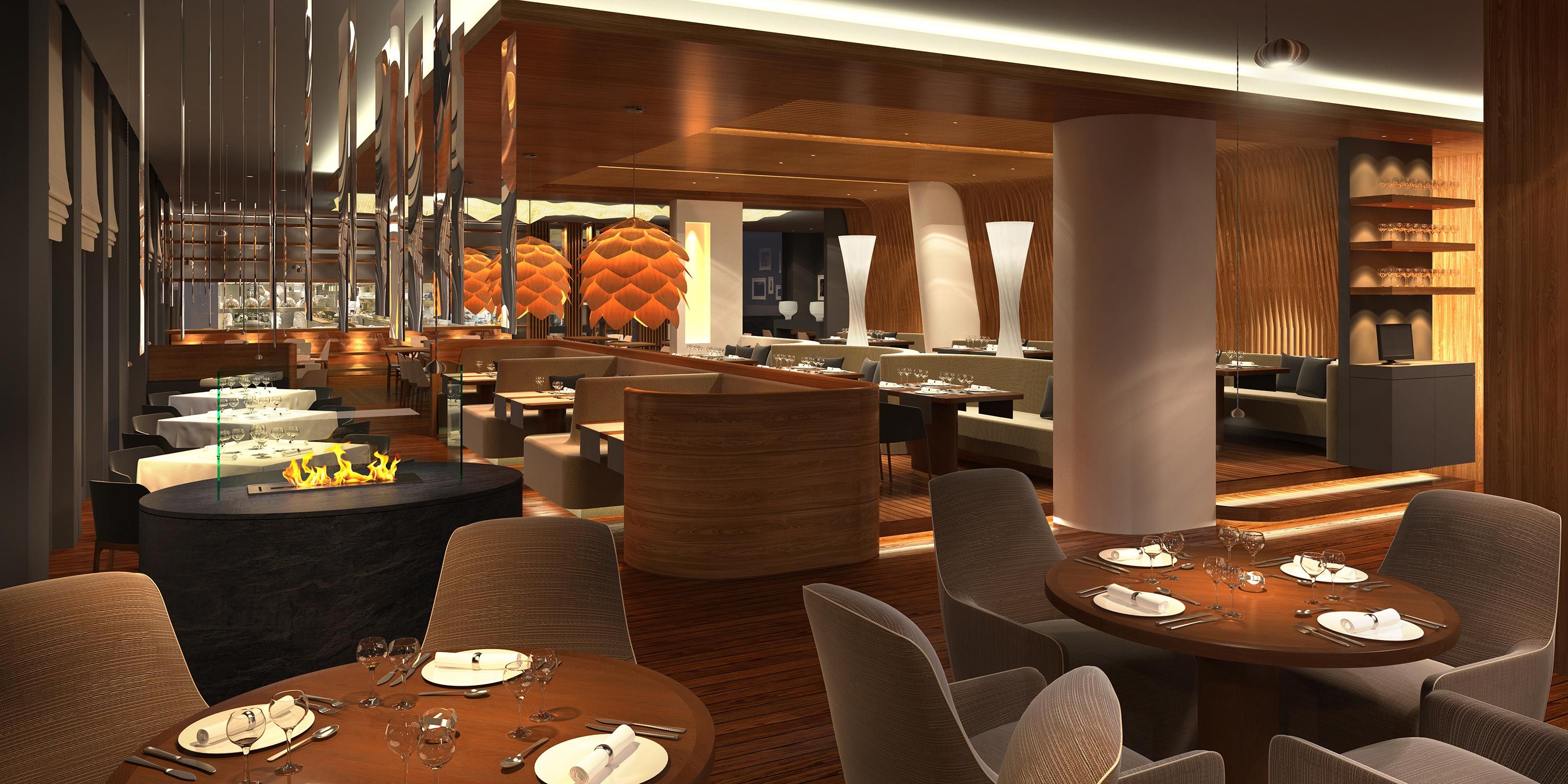 Formal Restaurant in wood and orange colors