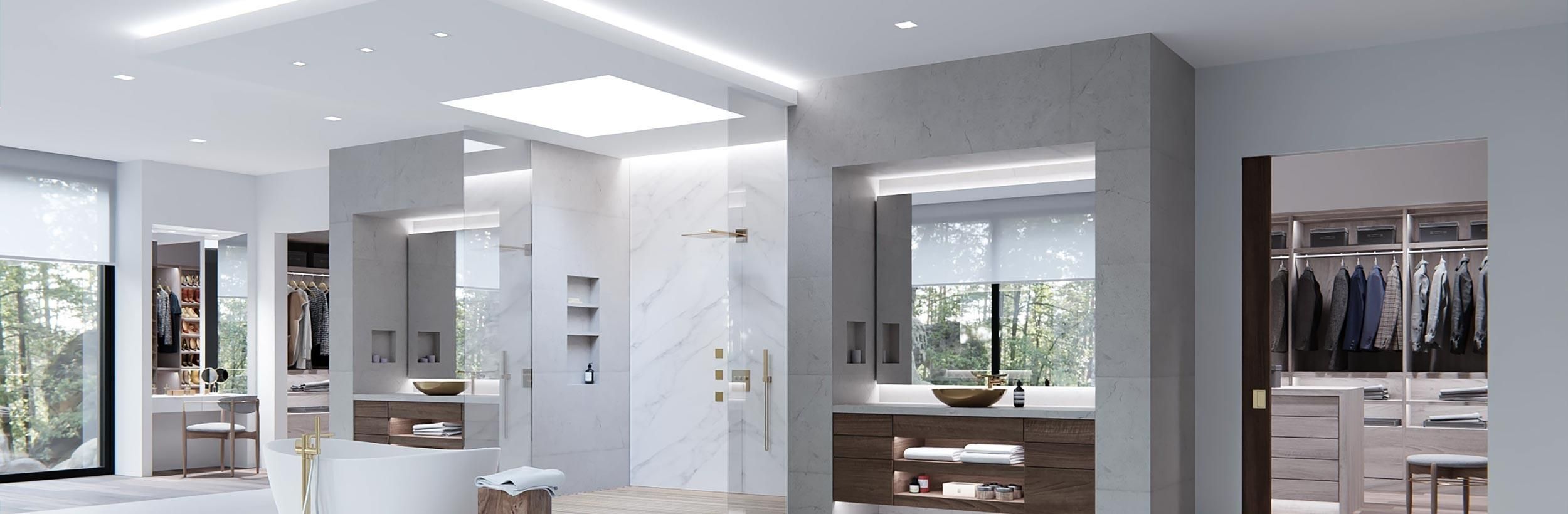 Linear LED lighting in a modern bathroom
